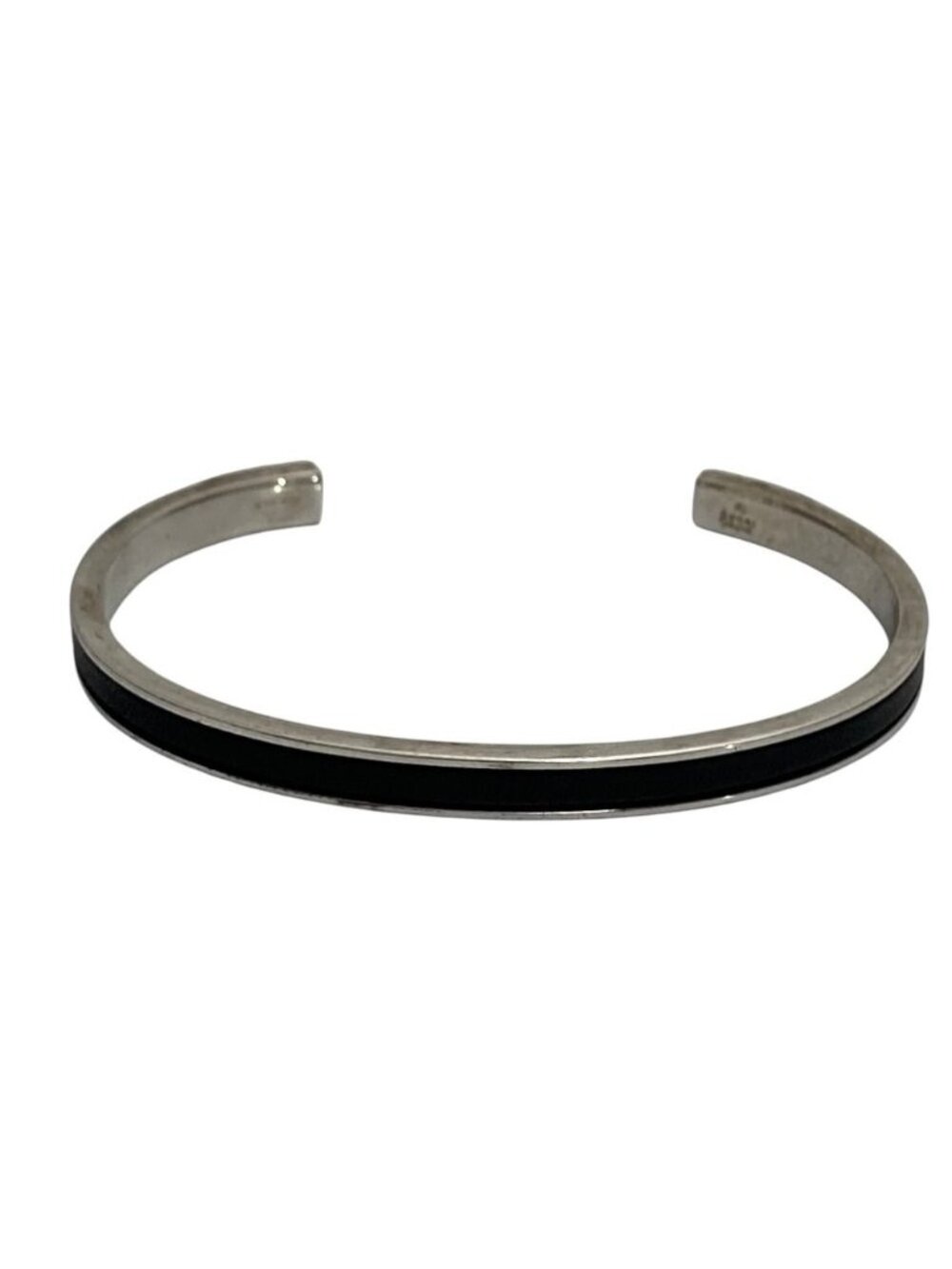 Gucci Leather Silver Bangle Black Bracelet